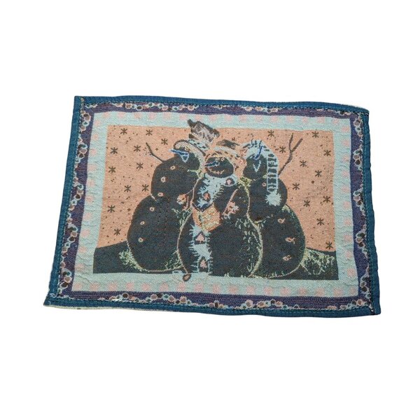 Set Of 4 Vintage Snowman Christmas Placemats Woven Tapestry Holiday Decor 12"x18 - Picture 6 of 8